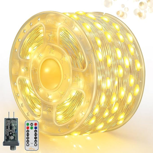 Ollny Outdoor Christmas Lights 1000LED 328FT, Warm White Fairy Lights IP67 Waterproof, Plug in String Light with Remote 8 Modes Timer, Xmas Light for Outside Indoor House Tree Decorations