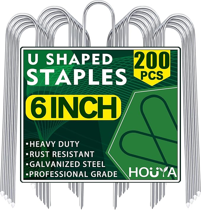 200 Pack Garden Stakes 6 Inch U-Shaped Drip Irrigation Stakes Galvanized Landscape Staples Garden Pins Ground Stakes for Soaker Hose Drip Line Tubing Yard Lawn Staples