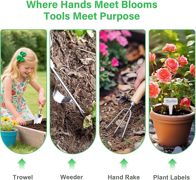 Gardening Tools Set, 11-Piece Heavy Duty Rust-Proof Garden Supplies Perfect Gardening Gifts for Women and Beginner, Green