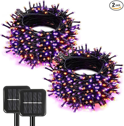 2-Pack Solar String Lights,78Ft Extra-Long 200 LED Waterproof Solar Halloween Lights, 8 Modes for Garden, Patio, Wedding (Purple & Orange)