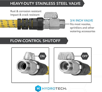 HydroTech 100 ft Expandable Garden Hose - Pro Series, 2x Max Flow, 3/4" No-Kink Flexibility, Lightweight Hose for Lawn, Garden, Car Washing, Deck and Patio Cleaning