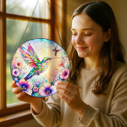 Stained Glass Window Hanging, Pauyadu Hummingbird Sun Catchers, Stained Glass Suncatcher, Hummingbird Decor Gifts for Women, Mom, Grandma, Wife, Lovers and Couple - 8 Inch