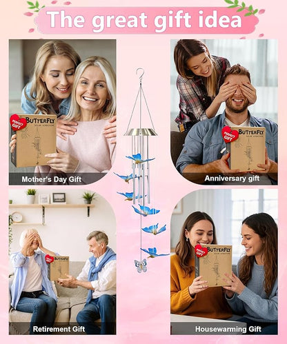 Nacome Wind Chimes for Outside: Tubes Memorial Wind Bell Birthday Gifts for Mom Mother Grandma Women Christmas,Yard Garden Decor Indoor/Outdoor(Butterfly)