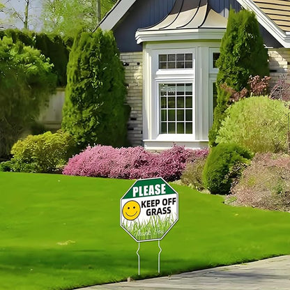 Keep Off Grass Sign, 2-Pack 10"x10" Metal Stakes, Double-Sided Signs, Corrugated Plastic, Keep Off Grass Signs For Yard
