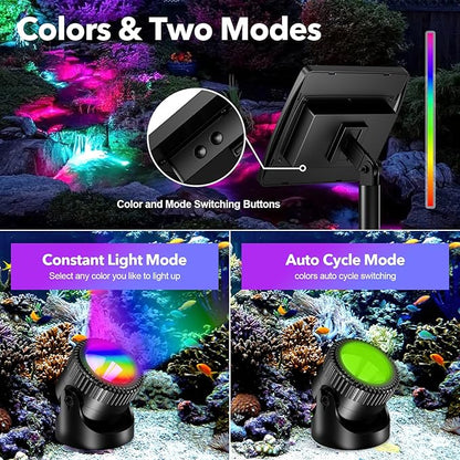 POPOSOAP Solar Pond Lights, RGB Multi-Color Pond Lights Waterproof IP68, Underwater Light with Timer Modes Options for Pond Fountain Pool Garden Decoration(3 Headlamp)
