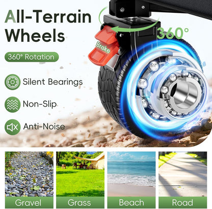 46" L Collapsible Foldable Extended Wagon, 500LB Weight Capacity with 280L Heavy Duty Folding Cart,Utility Wagon with All-Terrain Beach Wheel & Drink Holders,Gray