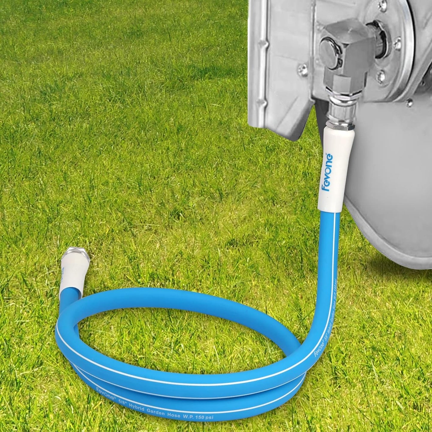 Fevone 5 ft x 5/8" Leader Hose for Hose Reel Connector, 150 PSI Heavy Duty Lead-In Hose with 3/4" Solid Aluminum Fittings