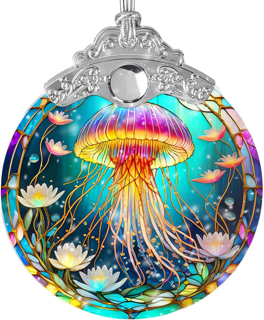 Stained Glass Suncatcher, Jellyfish Ornament for Christmas Tree, Holidays Decor, Home Decoration and Gifts