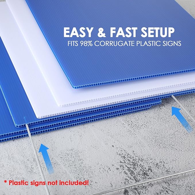 Therwen 100 Pcs Yard Sign Stakes 20'' x 10'' Metal H Heavy Duty Frame Wire Stakes Galvanized Lawn Sign for 4mm 5mm Corrugated Advertising Board Yard Garage Holder Halloween Decor