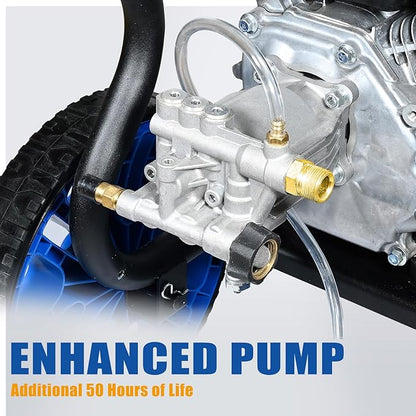 TOOLCY 3400 PSI Gas Pressure Washer, 2.8 GPM Gas Powered Power Washer with Soap Tank, Reinforced Pump & 212cc OHV Engine, 35 FT Pressure Hose, Quick Connect Swivel Pressure Gun, 5 Nozzles for Homes