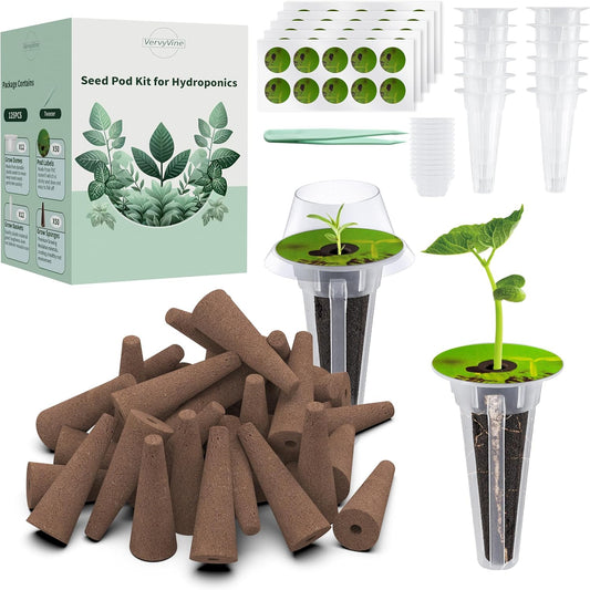 125 PCS Hydroponic Pods for Aerogarden, Grow Anything Seed Pod Kit with 50 Grow Sponges, 50 Labels 12 Grow Baskets, 12 Grow Domes and 1 Tweezers - Compatible with Hydroponics Growing System Kit