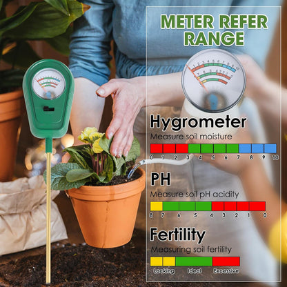 Soil Test Kit, 3 in 1 Soil Moisture Meter/Soil pH Meter/Fertility for Gardening - No Battery Required Large Dial Soil PH Meter Garden, Lawn, Farm, Indoor & Outdoor