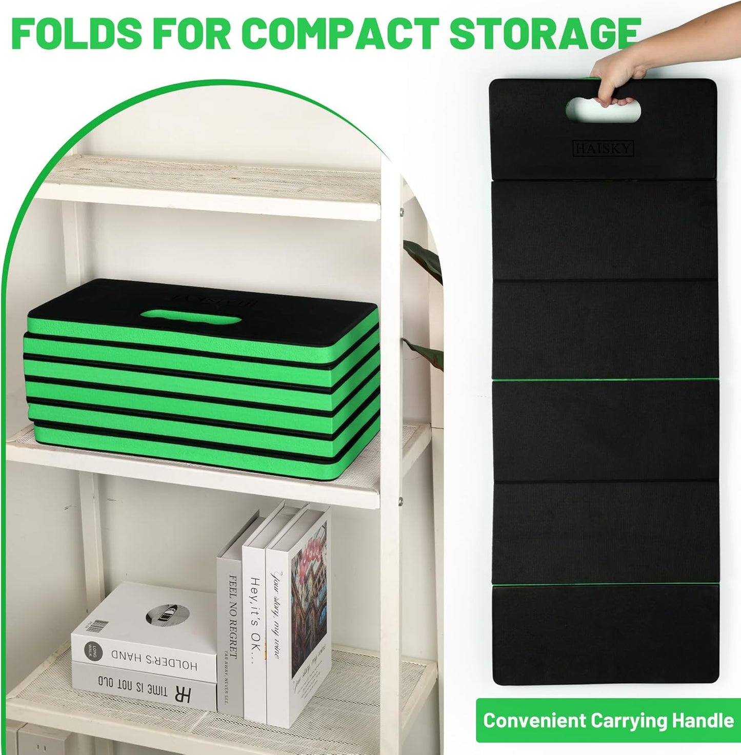 Extra Thick Kneeling Pad for Working Under Car, 47.2 * 17.7 * 1.2" Portable Foldable EVA Mechanic Mat for Garage, Gardening, Yardwork, Workshop, Green & Black