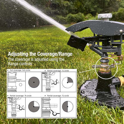 Lawn Pulsating Impact Sprinkler 300004, Heavy Duty, Adjustable to 360 Degrees on 3-Prong Metal Step Spike by New England Garden Tools