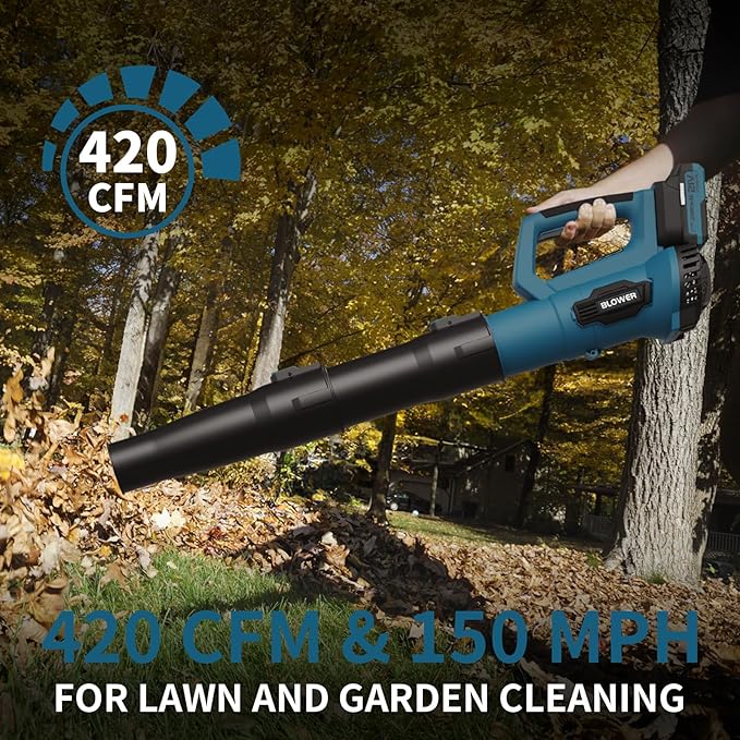 Leaf Blower, 21V Cordless Electric Blower with 2 2.0Ah Batteries and 1 Hour Fast Charger, Lightweight Leaf Blower for Patio Cleaning, Lawn Care, Blowing Fallen Leaves and Dust, etc.