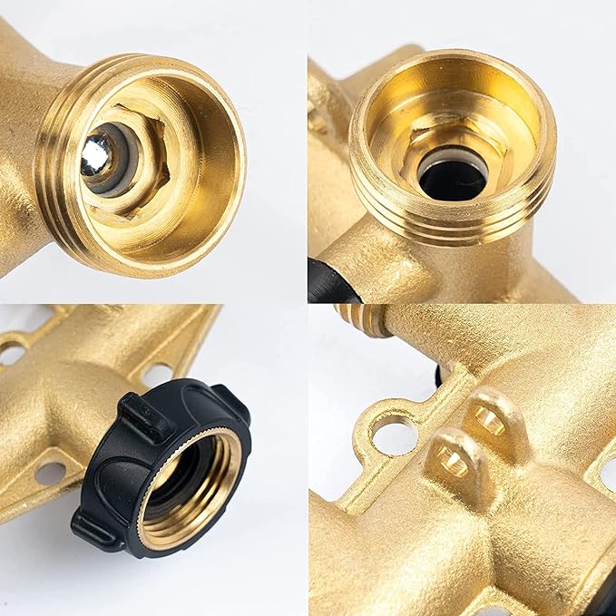 Biswing 4 Way Brass Hose Splitter, 3/4" Brass Hose Faucet Manifold, Garden Hose Adapter Connector, Hose Spigot Adapter with 4 Valves