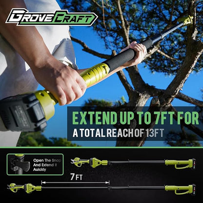 20V 2-in-1 Brushless Pole Pruning Shear with 2 Battery, Battery Powered Cordless Electric Pruning with Lubricant, 1-Inch Cutting Diameter Tree Pruner(Fast Charger Included)