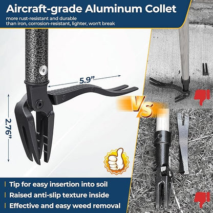 Weed Puller Tool, 60" Stand Up Manual Weeder - Unbreakable Aluminum Claw + Heavy-Duty Stainless Steel Rod, No-Bend Lawn Grass Grabber for Garden, Yard, Root Removal