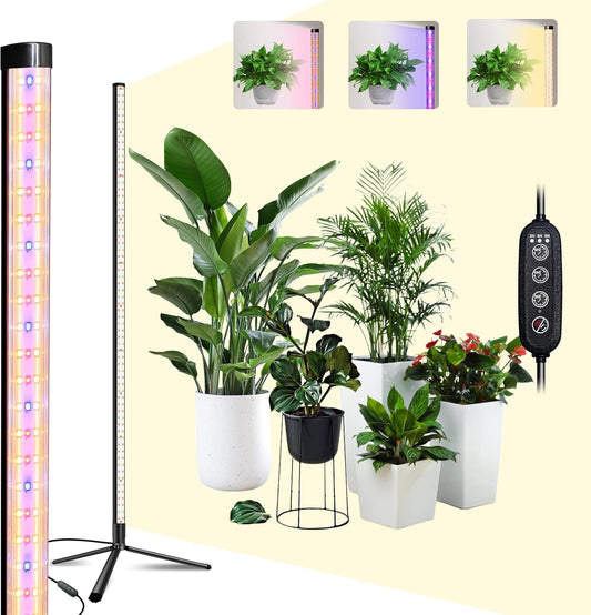 T8 LED Standing Grow Light for Indoor Plants with Timer, 42W Full Spectrum Plant Light with 243 LEDs, 4FT Height, Tripod Stand, Wide Coverage Floor Grow Lamp