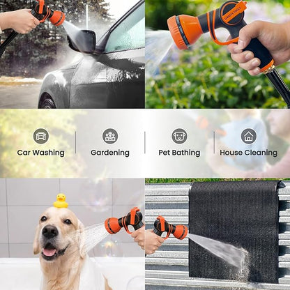 Giraffe Tools Garden Hose 25FT Lightweight Lay Flat Water Hose Kink Free Flexible Hose with 9 Spray Function Nozzle, Black