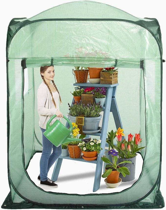 Porayhut Pop Up Greenhouse Tent,Portable X-Large Walk-in Flower House ,Indoor Outdoor Gardening Plant Sunshine Room with PE Mesh Cloth Cover for Protecting Plant from Cold Frost & Birds