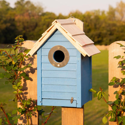 Premium Pine Wood Bird House for Outside – Weather-Resistant Bluebird & Chickadee Nesting Box with Metal Guard