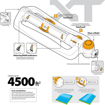 Melnor 65133AMZ XT Turbo Oscillating Sprinkler W/Timer, 4,500 sq. ft., Quick Connect Bundle, 2-Way Adjustable, Black, Yellow