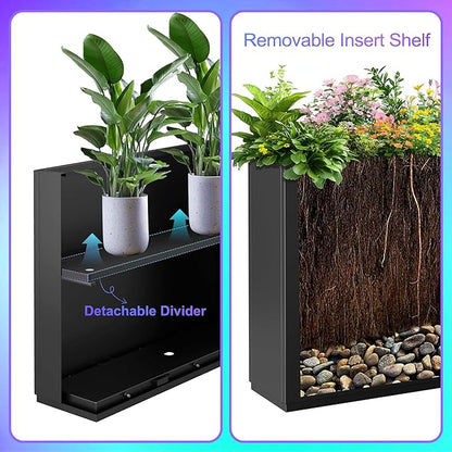 Tall Metal Planter, 15" W×16.3" H Large Rectangular Planter Box for Outdoor or Indoor, All-Weather Durable Plant Box with Drainage Holes & Removable Shelf for Patio, Porch, Garden, Trees, Flowers