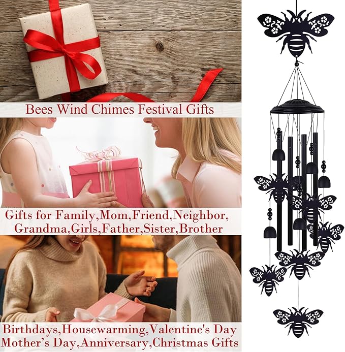 Bees Wind Chimes Outside Decor, Memorial Wind Chimes, Mobile Bee Bells, Music Wind Catcher, Bee Wind Chime for Home, Tree, Yard, Patio, Garden Decoration, Gifts for Bee Lovers, Festival Gifts for Mom