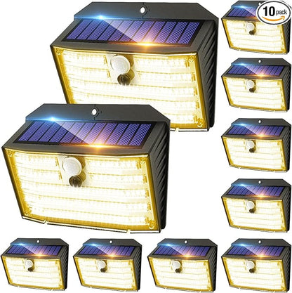 CLAONER Solar Lights Outdoor [𝟏𝟎 𝐏𝐚𝐜𝐤/126 LED], Wireless Motion Sensor Lights, IP65 Waterproof Security Lights 3 Modes, 270° Lighting Angle, Ultra-Bright Wall Lights for Deck Patio Fence Garage