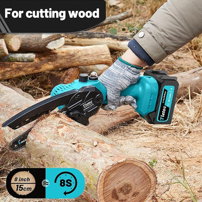 Tietoc Mini Chainsaw 8 inch Cordless with 2x 4000mAh Batteries, Battery Powerd Chain saw with Oiler, Lightweight Handheld Saw for Household & Garden, Gifts for Men, Dad, Husband, Gardener and DIYer