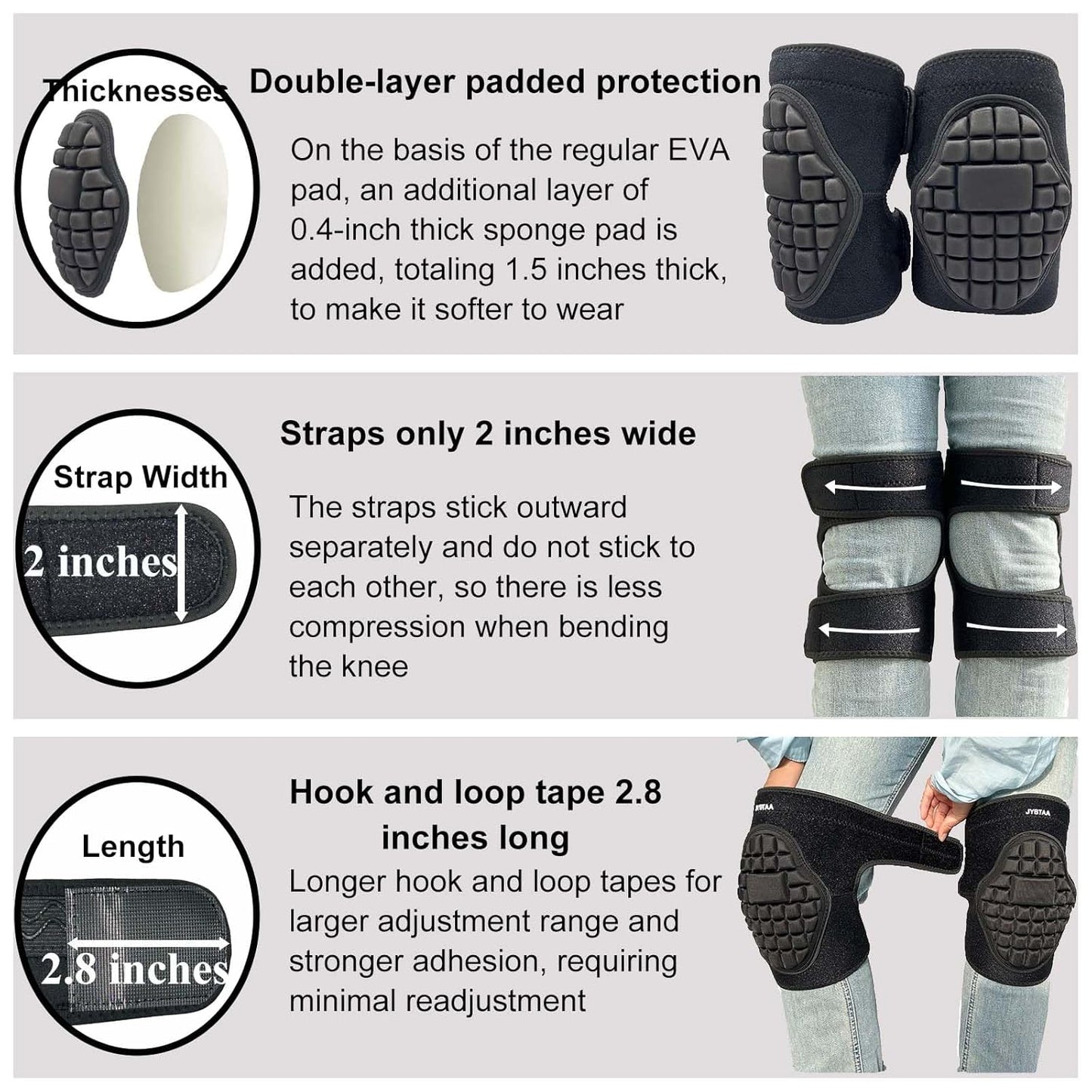 Soft Cleaning Knee Pads, Waterproof Thick Foam Kneepads for Gardening Flooring Planting Roofing Working Washing, Lightweight Knee Cushions with Adjustable Straps for Men/Women, Black L (1 Pair)