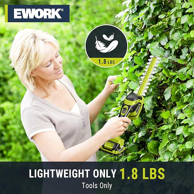 EWORK Hedge Trimmer Cordless 21V Electric Hedge Trimmers Cordless with Battery and Charger, Handheld Power Bush/Shrub Trimmer, Lightweight Battery Powered Hedge Cutter, Grass Shears,Hedge Clippers