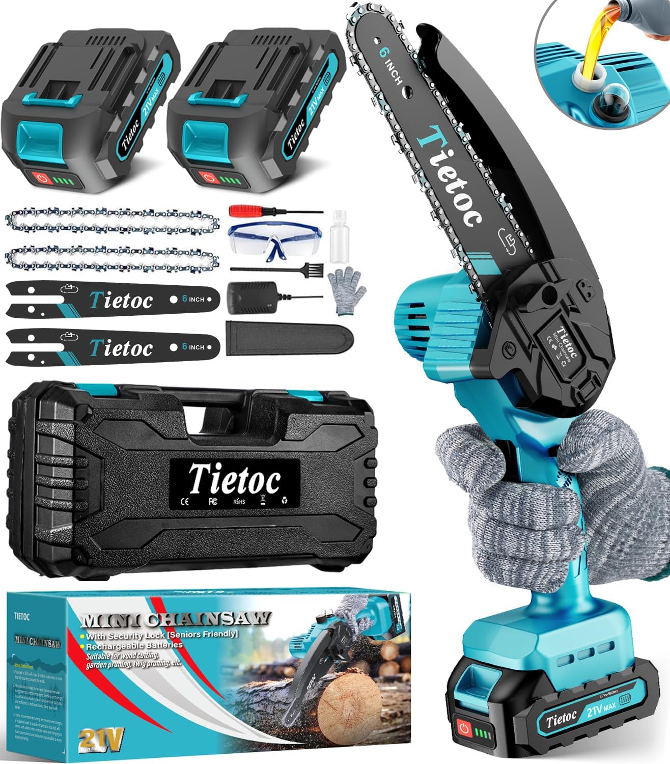 Tietoc Mini Chainsaw 6 Inch Cordless, Portable Electric Chain Saw Small Handheld Battery Powered Super Saws, Stocking Stuffers for Adults Men Christmas Gifts for Men Dad Husband Fathers Women Mom 2025
