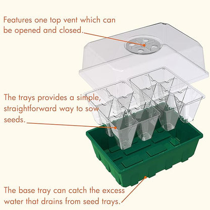 Gardzen 10-Set Garden Propagator Set, Clear Seed Tray Kits with 120-Cell, Seed Starter Trays with Dome and Green Base 6.6" x 4.5" (12-Cell Per Tray)