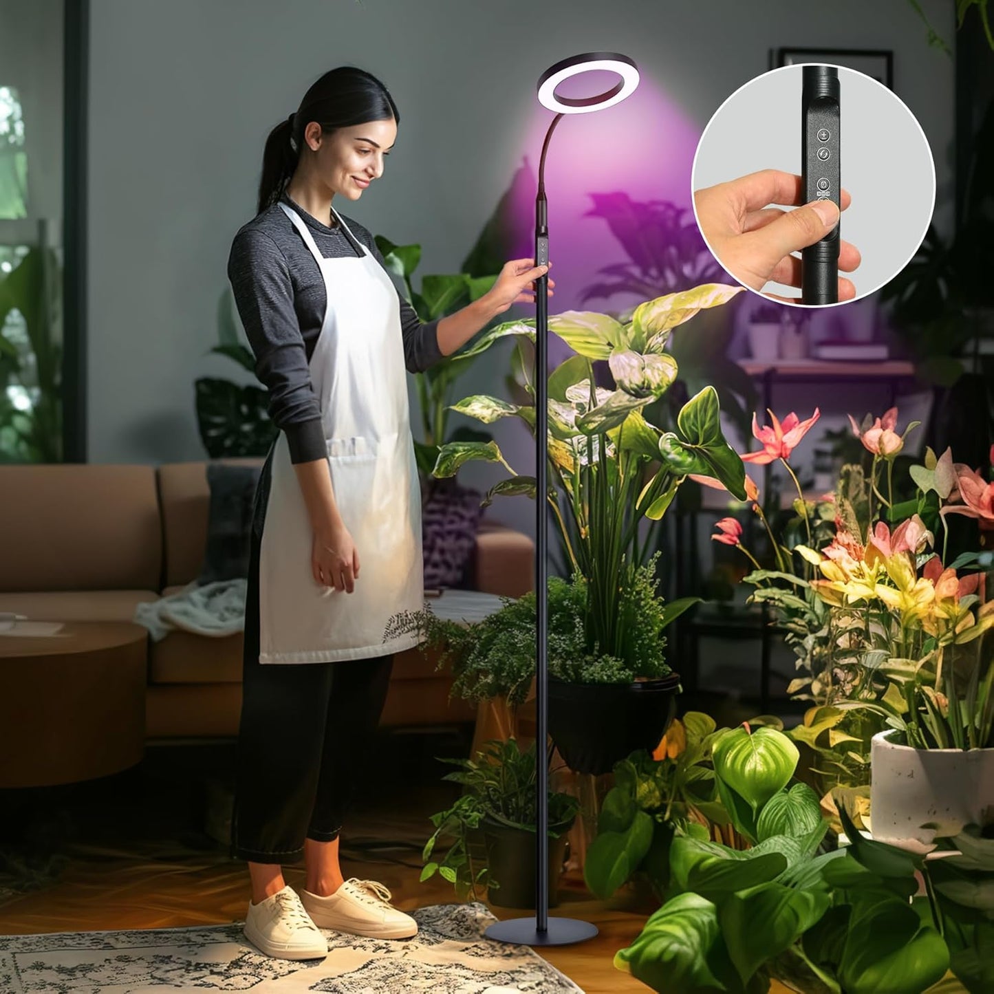 Grow Light for Tall Indoor Plants, 60in Upgrade Pole Controller,Red Blue Warm Full Spectrum 95 LED Bead Plant Growing Lights with Floor Stand,Auto Timer,Dimmable Halo Ring Tree Growth Lamp