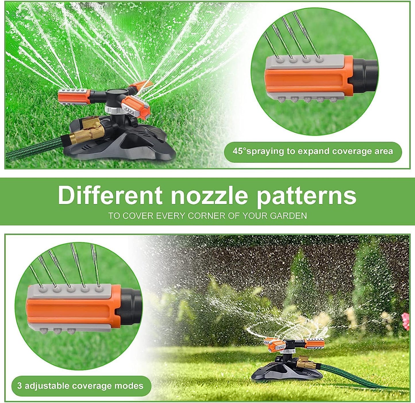 Garden Sprinkler,Upgrade Lawn Sprinklers Automatic 360 Degree Rotating Irrigation Grass Water Sprayer System,Garden Hose Sprinkler for Yard/Built in 36 Units Angle Spray Nozzles(Orange)-1Pack