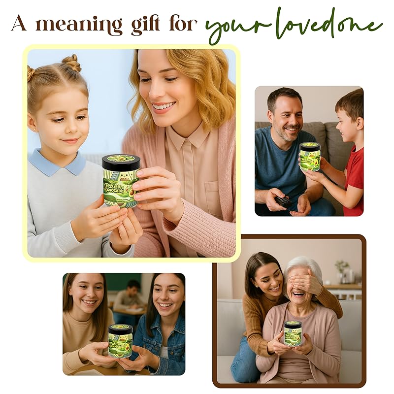 Positive Avocado Jar - 60 Affirmation Cards, Emotional Support Avocado, Avocado Gifts, Avocado Gifts for Women, Inspirational & Mental Health Gifts, Good Luck Gifts For Teens, Women, Friends