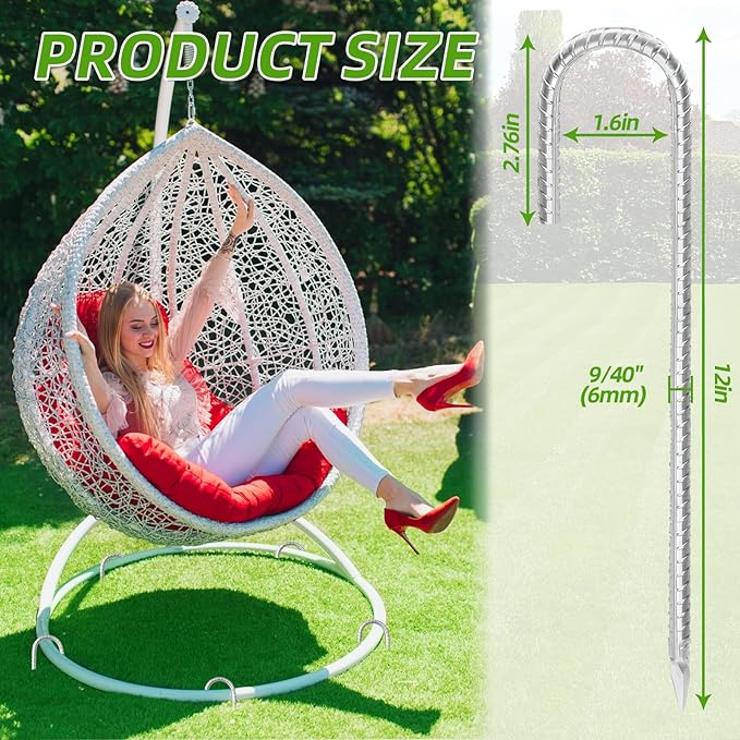 Rebar Stakes 12inx6mm Galvanized J Hook 6pcs – Heavy Duty Ground Tent Stakes for Fence,Bounce House,Outdoor Plants,Artificial Turf,Dog Coop,Metal Stakes for Christmas Decorations