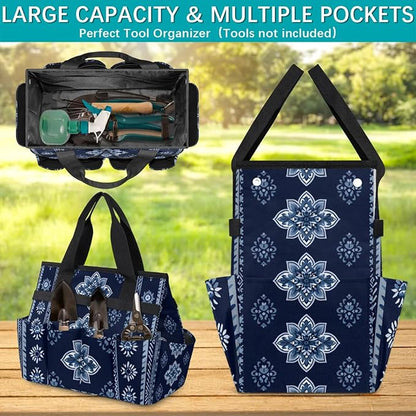Westward Floral Gardening Tool Bag,Heavy Duty Garden Tote Bag,Portable Oxford Gardening Storage Basket Organizer Handbag with Pockets Handle,Hand Tools Gifts for Outdoor Garden Lawn Yard