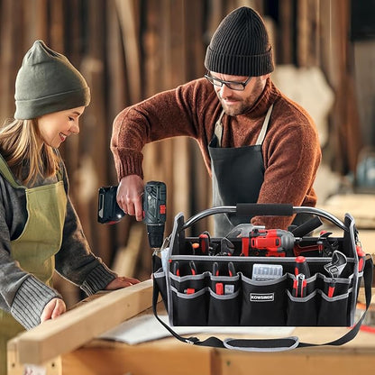 18 Inch Tool Bag, Electrician Tool Bag, Open Top Tool Bags, 26 Pockets Can Hold Many Tools, Steel Handle and Removable Shoulder Strap