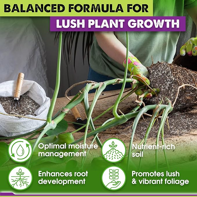 DUSPRO Recycle Pre-Mixed House Plant Potting Mix 7in1 with Potting Soil Indoor Plants, Tropical Indoor Potting Soil with Pine Bark, Pumice, Coco Coir, Perlite, Worm Castings, Gypsum, Peat Moss 20QRT