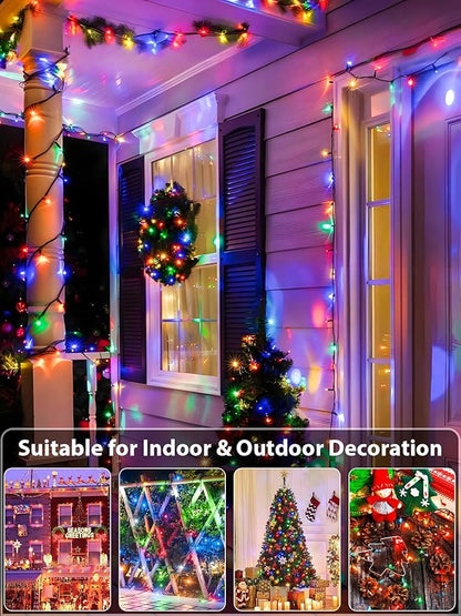 Upgraded 75.8 FT 200 LED Multicolored Christmas Lights Outdoor and Indoor, Extendable Green Wire, Memory Function & Timer & 8 Modes, Waterproof Super Bright Lights for Xmas Tree Holiday Party Garden