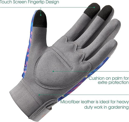 COOLJOB Small Gardening Work Gloves for Women Ladies, Thorn Proof for Rose Pruning, Cactus Handling, Blackberry Bush Planting, Puncture Resistant Anti-Slip Flexible, 1 Pair S Blue Flower