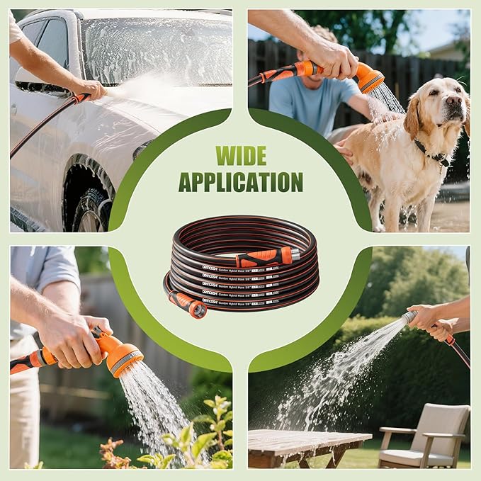 50FT Garden Hose Heavy Duty x 5/8", Lightweight Flexible Water Hose with Nickel-plated Fittings, Kink-Free, Leak-Proof, Easy Storage for Yard Lawn Care Male to Female