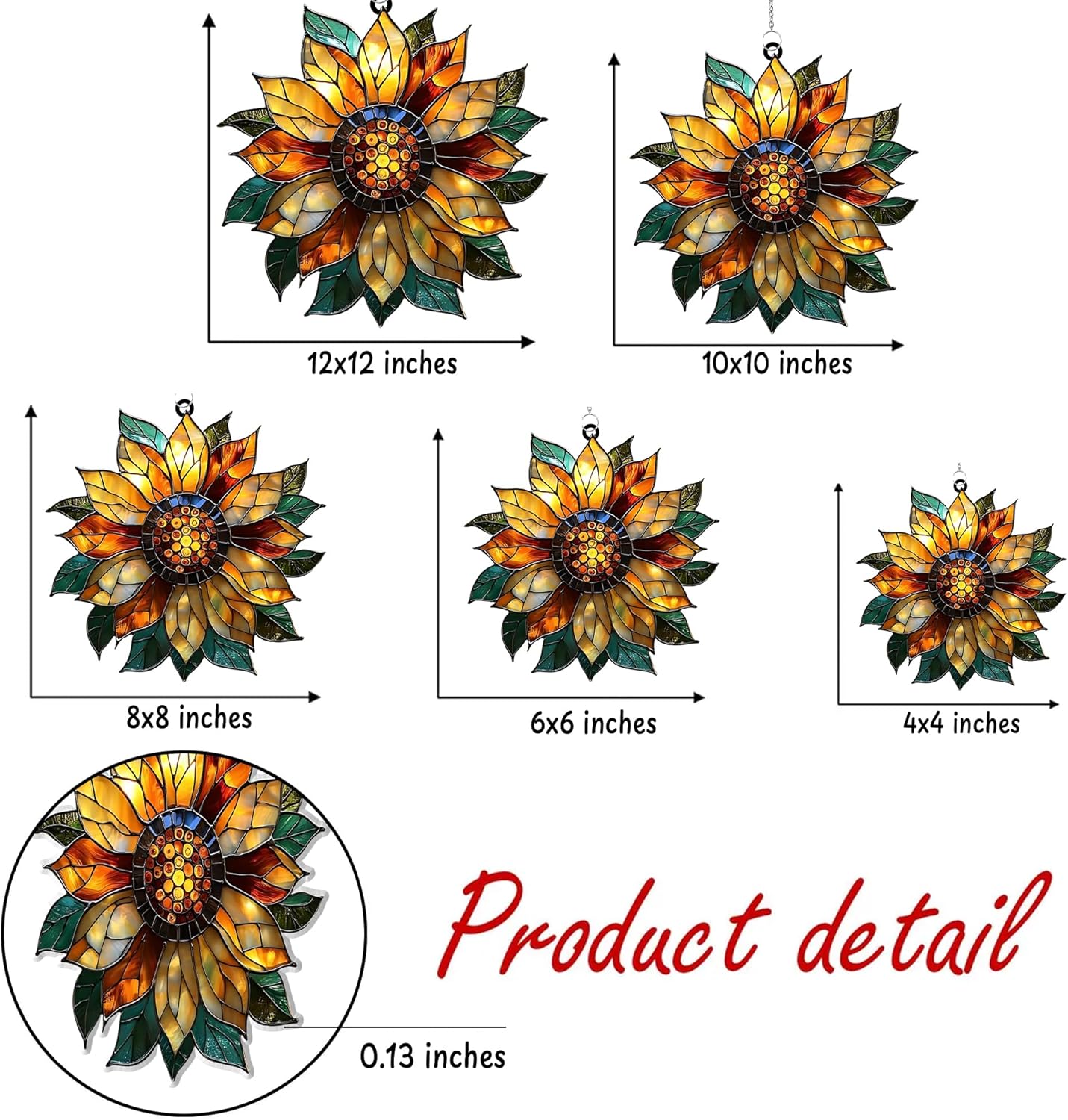 Golden Sunflower Acrylic Suncatcher Stained Glass Effect Window Car Hanging Christmas Ornament Indoor Outdoor Decor Garden Sun Catcher Panel for Sunflower Lover for Women Mom Grandma