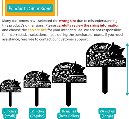 Sleeping Cat Grave Markers Outdoor, Weatherproof Metal Pet Headstone with Name & Date, Outdoor Grave Marker for Cats – Variety of Sizes & Finishes