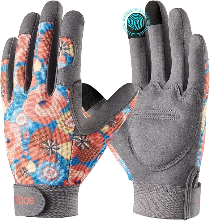 COOLJOB Medium Gardening Work Gloves for Women Ladies, Thorn Proof for Rose Pruning, Cactus Handling, Blackberry Bush Planting, Puncture Resistant Anti-Slip Flexible, 1 Pair M Floral Purple