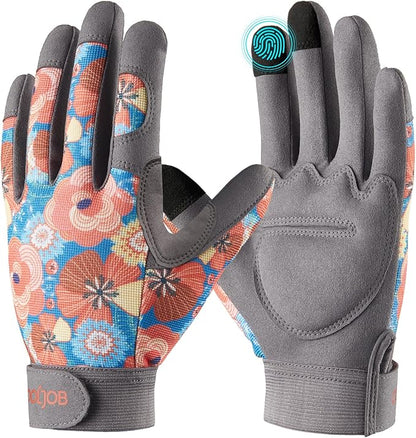 COOLJOB Medium Gardening Work Gloves for Women Ladies, Thorn Proof for Rose Pruning, Cactus Handling, Blackberry Bush Planting, Puncture Resistant Anti-Slip Flexible, 1 Pair M Floral Purple