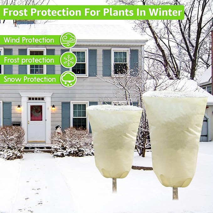 MIXC 4 Packs 2 Size Plant Covers Freeze Protection, Winter Plant Cover Cold Weather Tree Frost Cloth Warm Blankets Shrub Covers for Outdoor Plant (32''×39''+47''×71'')